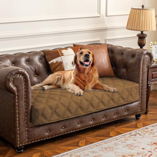 Ameritex Waterproof Dog Bed Cover – Camel Microfiber Blanket with Anti-Slip Back