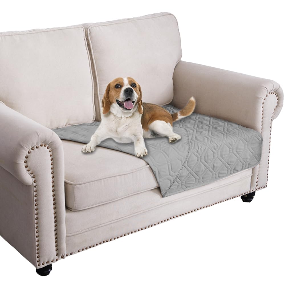 Ameritex Waterproof Reversible Dog Bed Cover - Light Grey Microfiber Blanket for Sofa, Couch, Bed