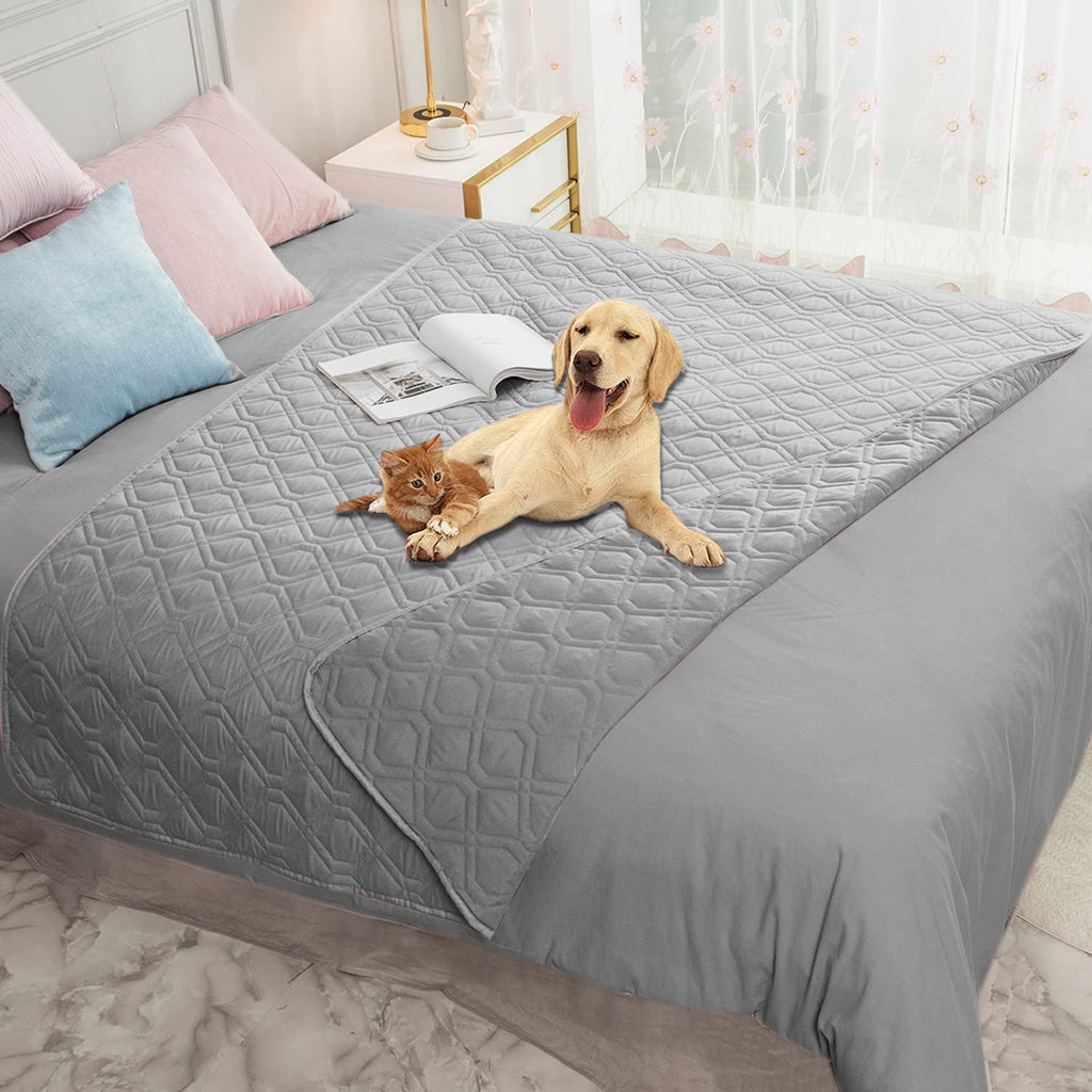 Ameritex Waterproof Reversible Dog Bed Cover - Light Grey Microfiber Blanket for Sofa, Couch, Bed