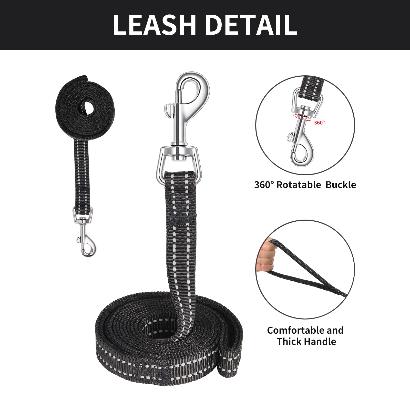 AMTOR Dog Harness with Leash Set, No Pull Reflective Step-in Harness for X-Large Dogs, Black/White, Chest 18.5-21 Inches