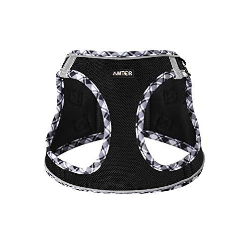 AMTOR Dog Harness with Leash Set, No Pull Reflective Step-in Harness for X-Large Dogs, Black/White, Chest 18.5-21 Inches