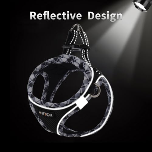 AMTOR Dog Harness with Leash Set, No Pull Reflective Step-in Harness for X-Large Dogs, Black/White, Chest 18.5-21 Inches