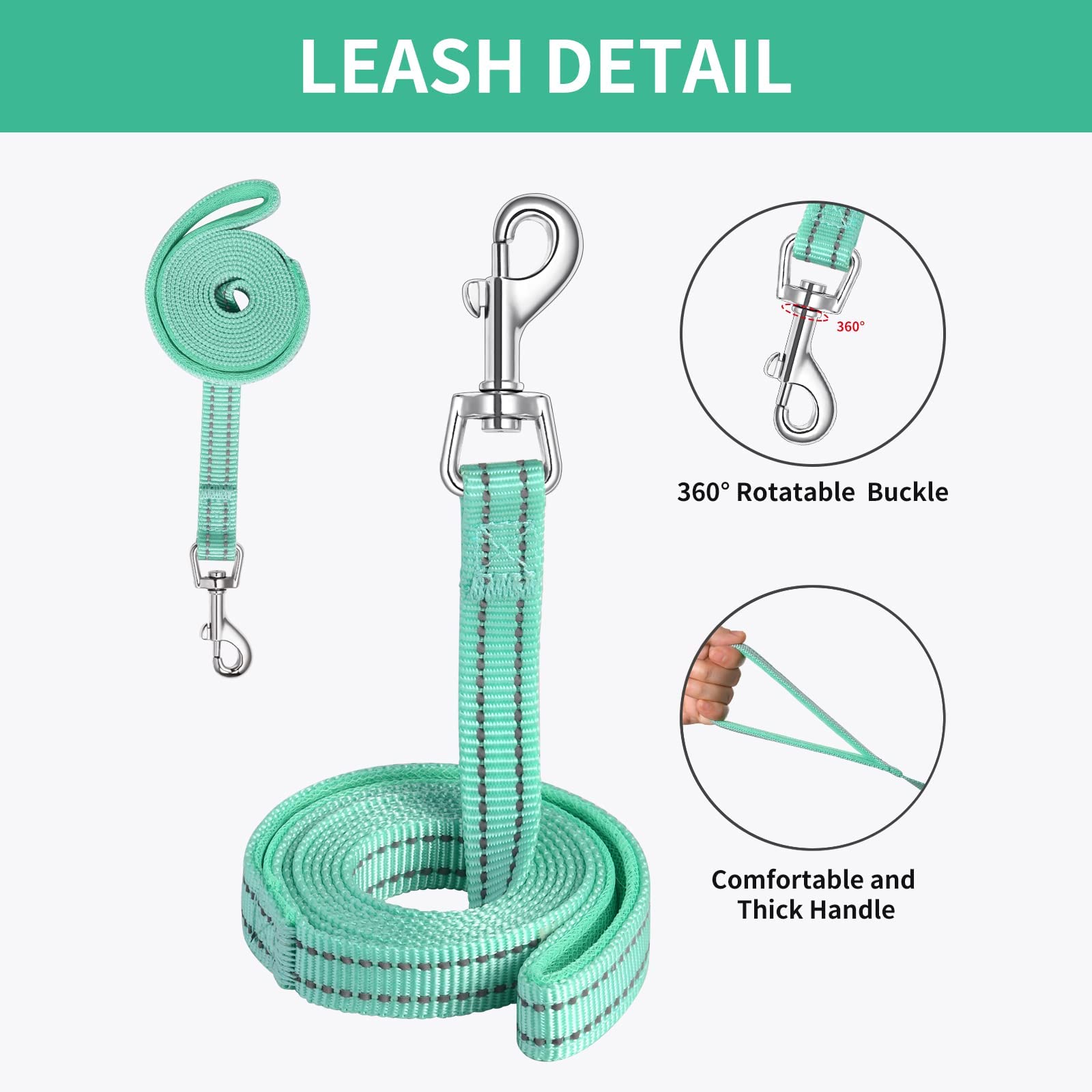 AMTOR No Pull Small Dog Harness and Leash Set - Reflective Breathable Mesh Vest Harness for Training Walking, Step-in Design, Green, Large