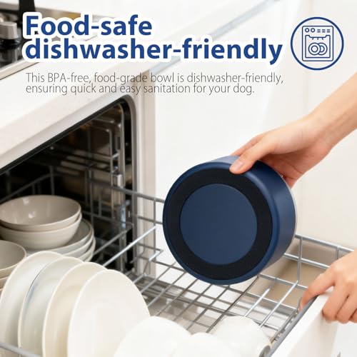 AMYUBEBY Stainless Steel Dog Bowl – 32oz Non-Slip, Dishwasher Safe, Navy