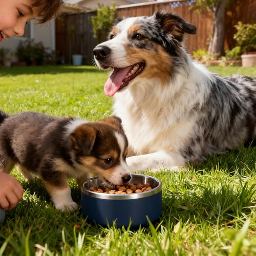AMYUBEBY Stainless Steel Dog Bowl – 32oz Non-Slip, Dishwasher Safe, Navy