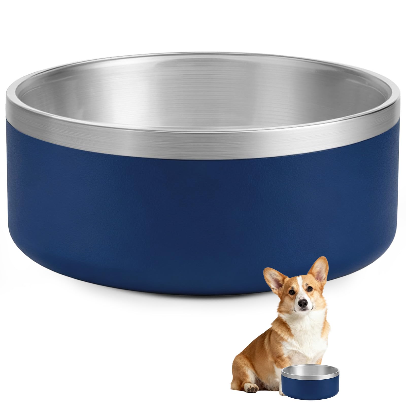 AMYUBEBY Stainless Steel Dog Bowl – 32oz Non-Slip, Dishwasher Safe, Navy