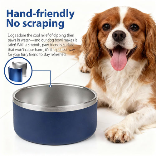 AMYUBEBY Stainless Steel Dog Bowl – 32oz Non-Slip, Dishwasher Safe, Navy