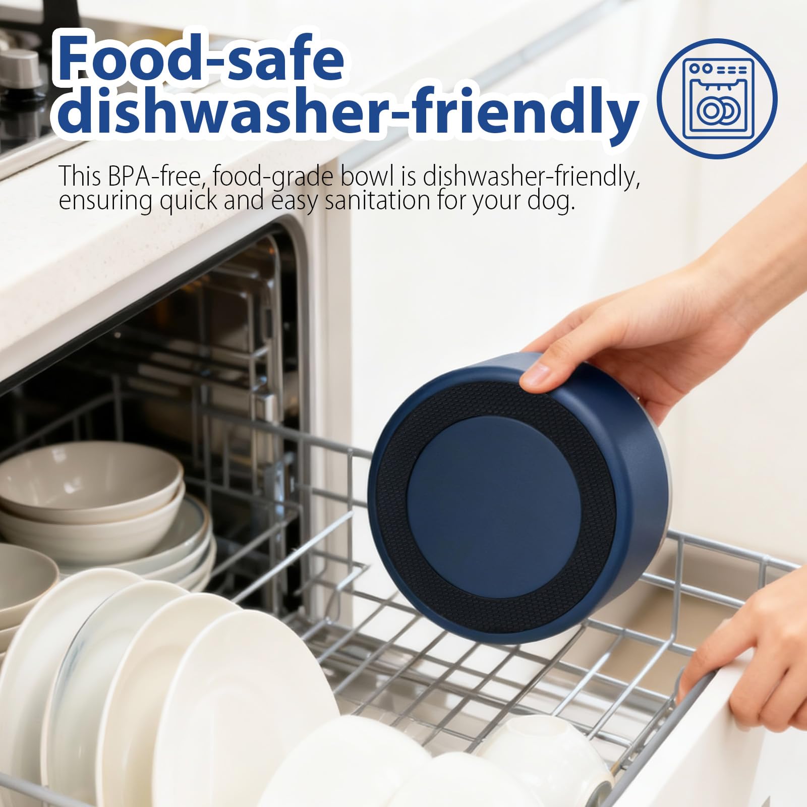 AMYUBEBY Stainless Steel Dog Bowl – 32oz Non-Slip, Dishwasher Safe, Navy