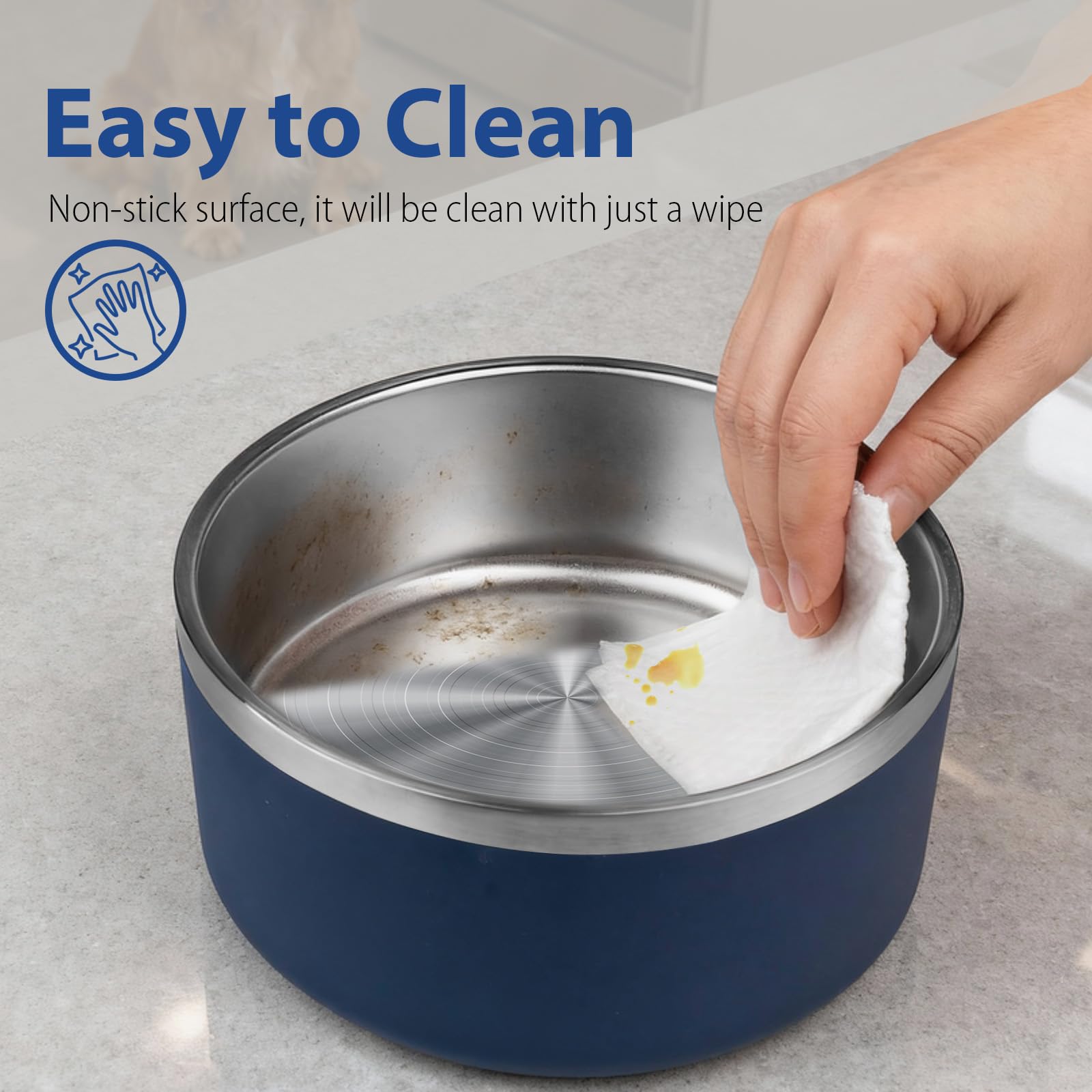 AMYUBEBY Stainless Steel Dog Bowl – 32oz Non-Slip, Dishwasher Safe, Navy