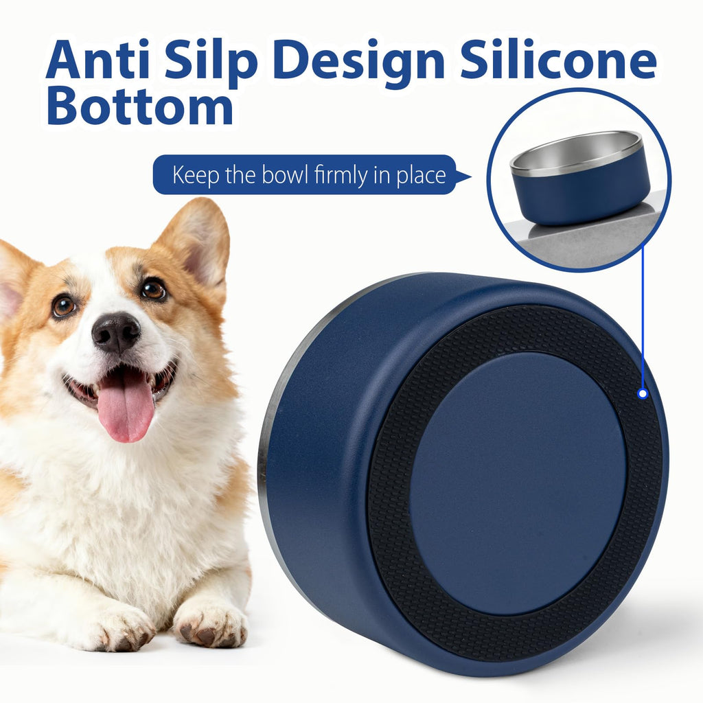 AMYUBEBY Stainless Steel Dog Bowl – 32oz Non-Slip, Dishwasher Safe, Navy
