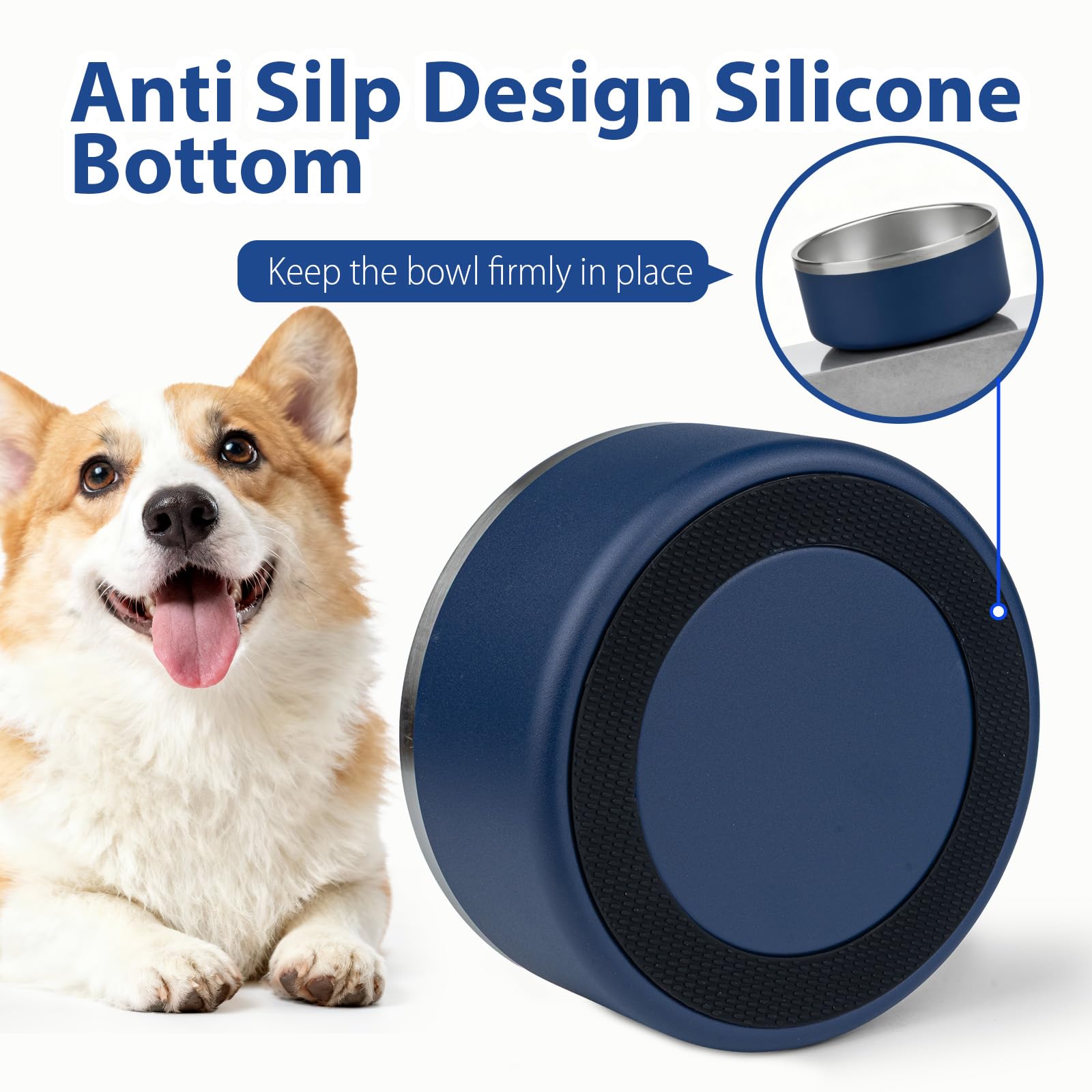 AMYUBEBY Stainless Steel Dog Bowl – 32oz Non-Slip, Dishwasher Safe, Navy