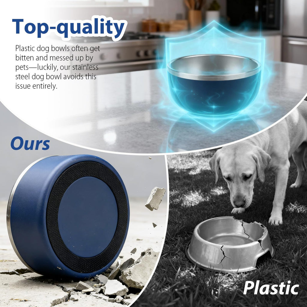 AMYUBEBY Stainless Steel Dog Bowl – 32oz Non-Slip, Dishwasher Safe, Navy