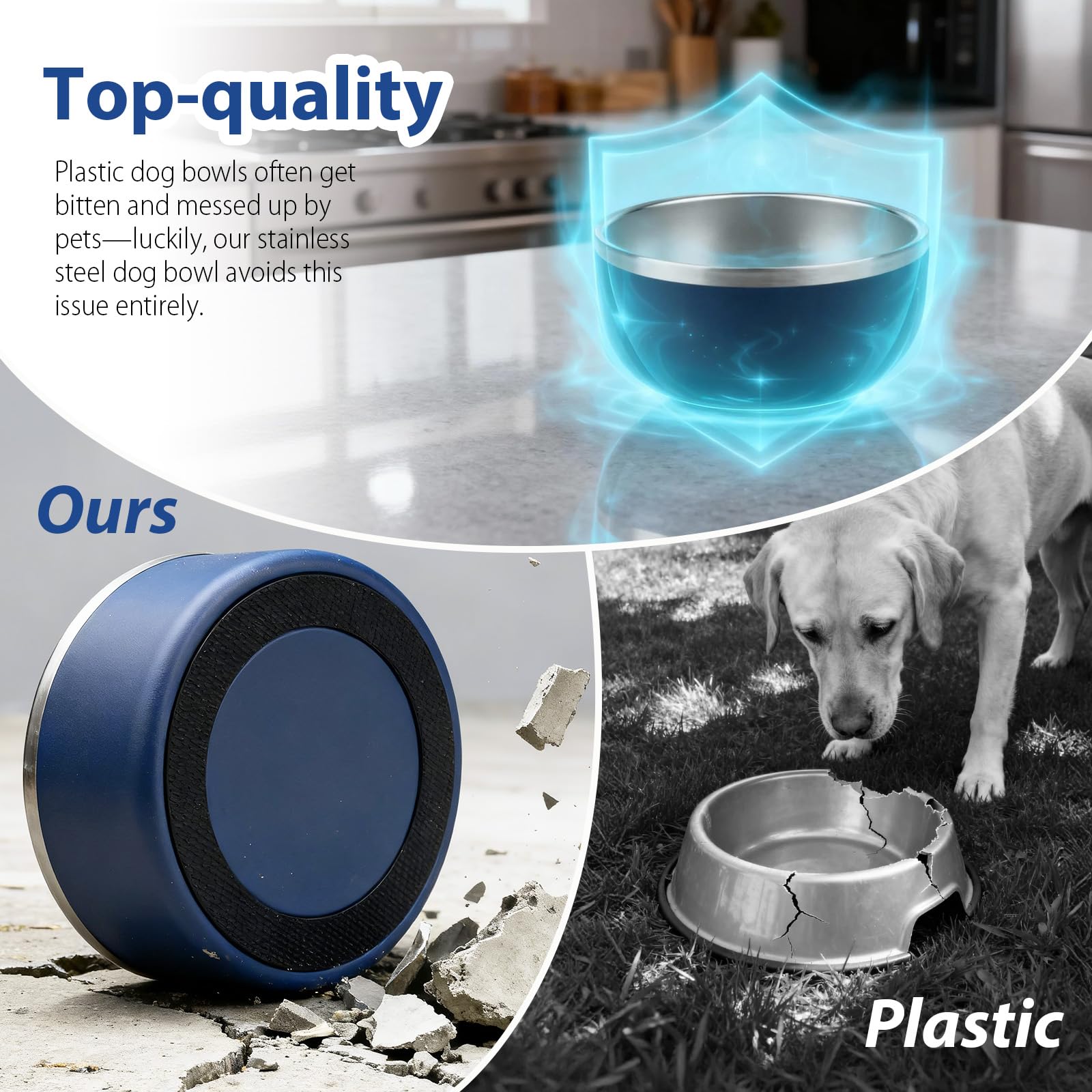AMYUBEBY Stainless Steel Dog Bowl – 32oz Non-Slip, Dishwasher Safe, Navy