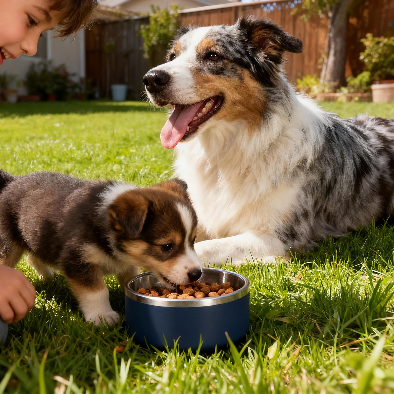 AMYUBEBY Stainless Steel Dog Bowl – 32oz Non-Slip, Dishwasher Safe, Navy