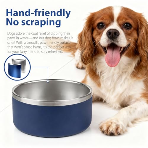 AMYUBEBY Stainless Steel Dog Bowl – 32oz Non-Slip, Dishwasher Safe, Navy