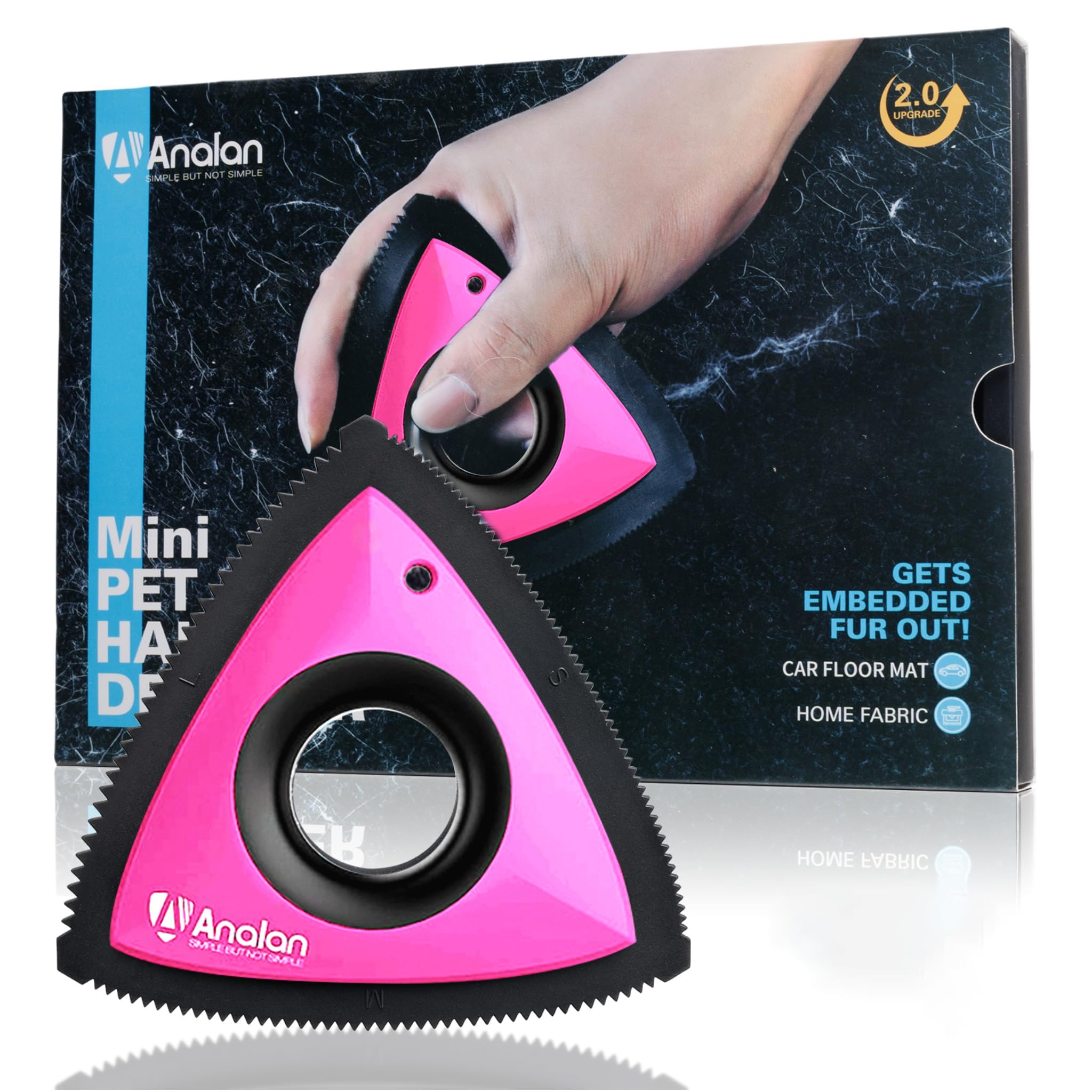 Analan Mini Pet Hair Remover – Triangle Tool for Car, Carpet, Couch & Furniture, Reusable, Rose Pink