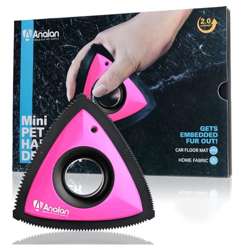 Analan Mini Pet Hair Remover – Triangle Tool for Car, Carpet, Couch & Furniture, Reusable, Rose Pink