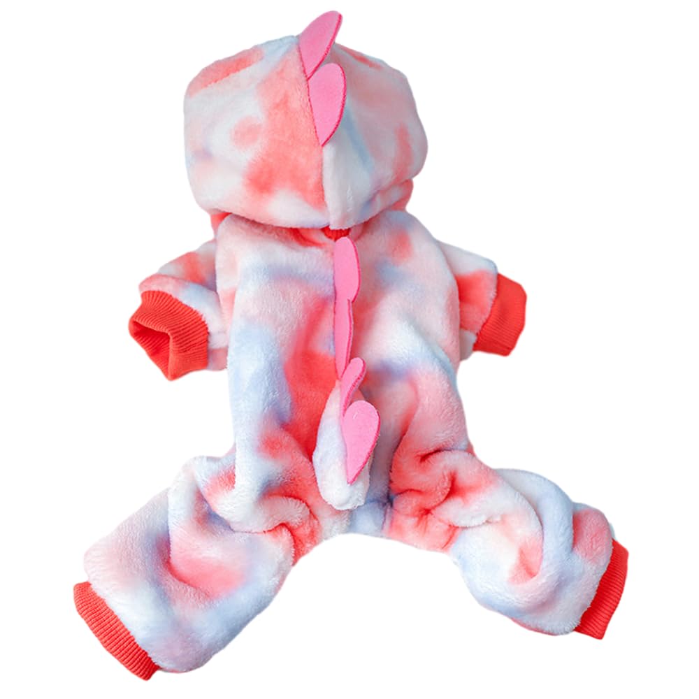 Anelekor Dinosaur Dog Hoodie for Small Dogs – Fleece Winter Costume with Leash Ring, Pink, Medium
