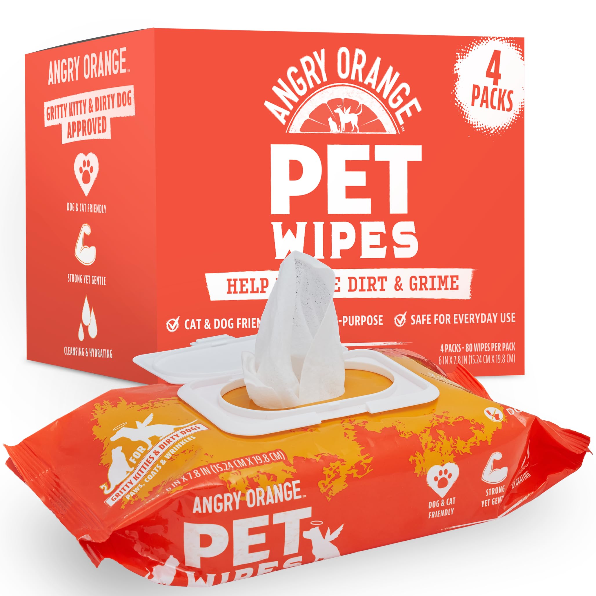 Angry Orange Unscented Pet Wipes 320 Count – Hypoallergenic, Fragrance-Free with Aloe & Chamomile for Dogs and Cats