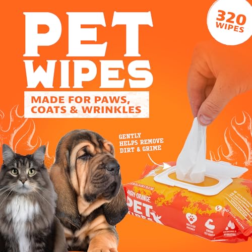 Angry Orange Unscented Pet Wipes 320 Count – Hypoallergenic, Fragrance-Free with Aloe & Chamomile for Dogs and Cats