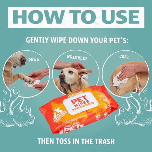 Angry Orange Unscented Pet Wipes 320 Count – Hypoallergenic, Fragrance-Free with Aloe & Chamomile for Dogs and Cats