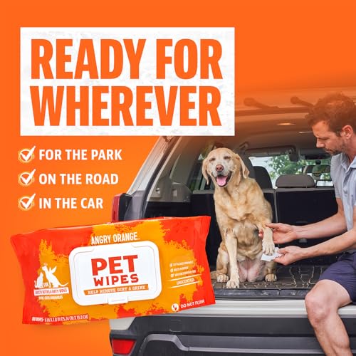 Angry Orange Unscented Pet Wipes 320 Count – Hypoallergenic, Fragrance-Free with Aloe & Chamomile for Dogs and Cats