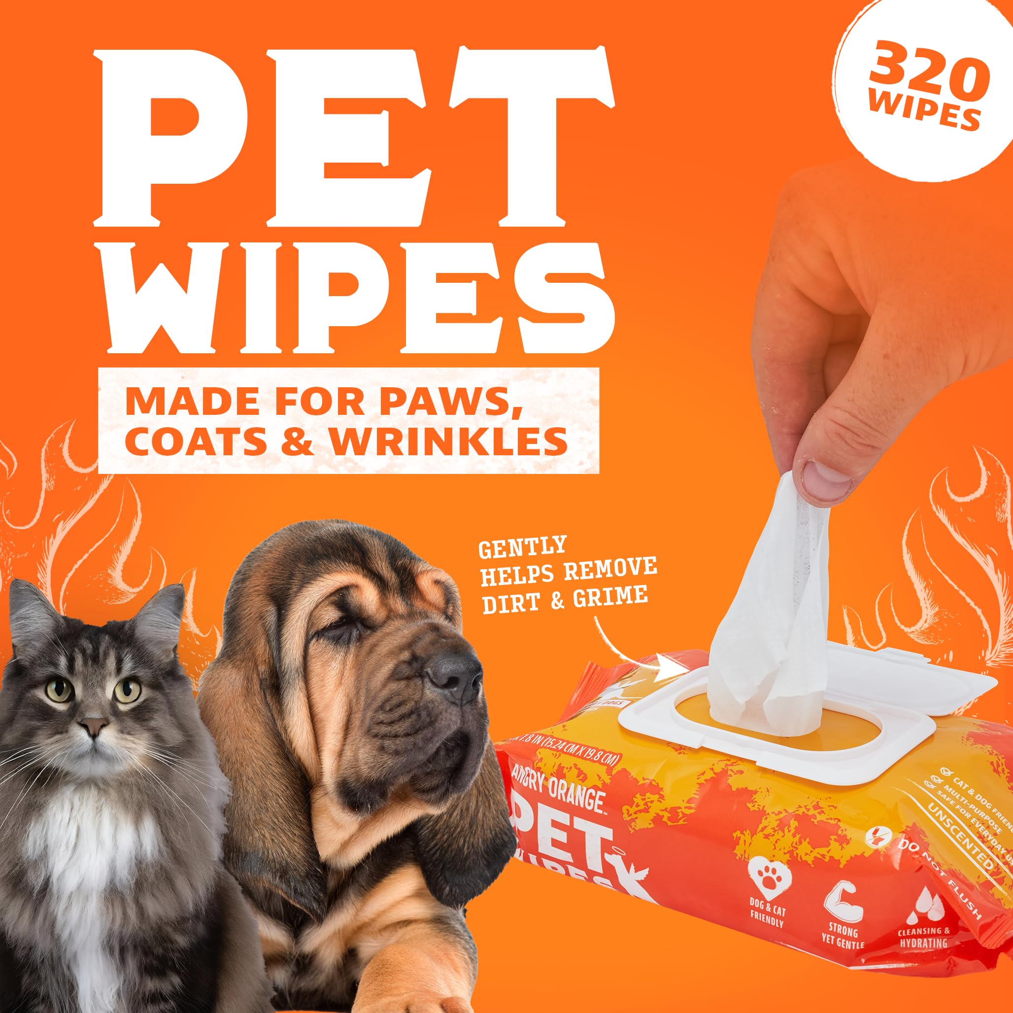 Angry Orange Unscented Pet Wipes 320 Count – Hypoallergenic, Fragrance-Free with Aloe & Chamomile for Dogs and Cats