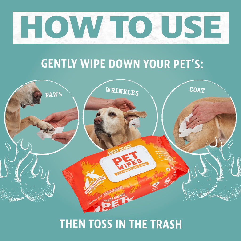 Angry Orange Unscented Pet Wipes 320 Count – Hypoallergenic, Fragrance-Free with Aloe & Chamomile for Dogs and Cats