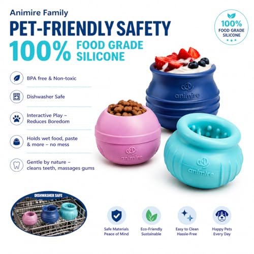 Animire Freezable Dog Lick Toy – Stuffable Wobbly Enrichment for Boredom Relief (Teal Blue, Small)