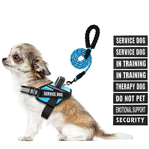 Animire Service Dog Vest Harness and Leash Set with 10 Patches, Reflective, Light Blue XS