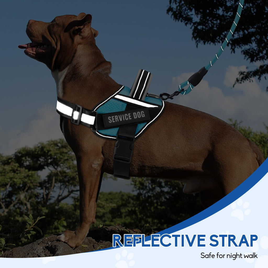 Animire Service Dog Vest Harness & Leash Set – Light Blue, Size S with 10 Patches