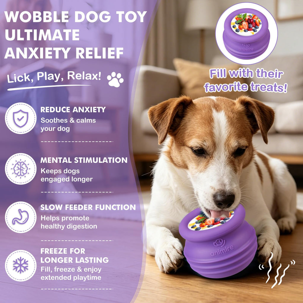 Animire Wobbly Treat Dispensing Dog Toy - Small Purple Interactive Puzzle for Boredom, Frozen Lick Toy