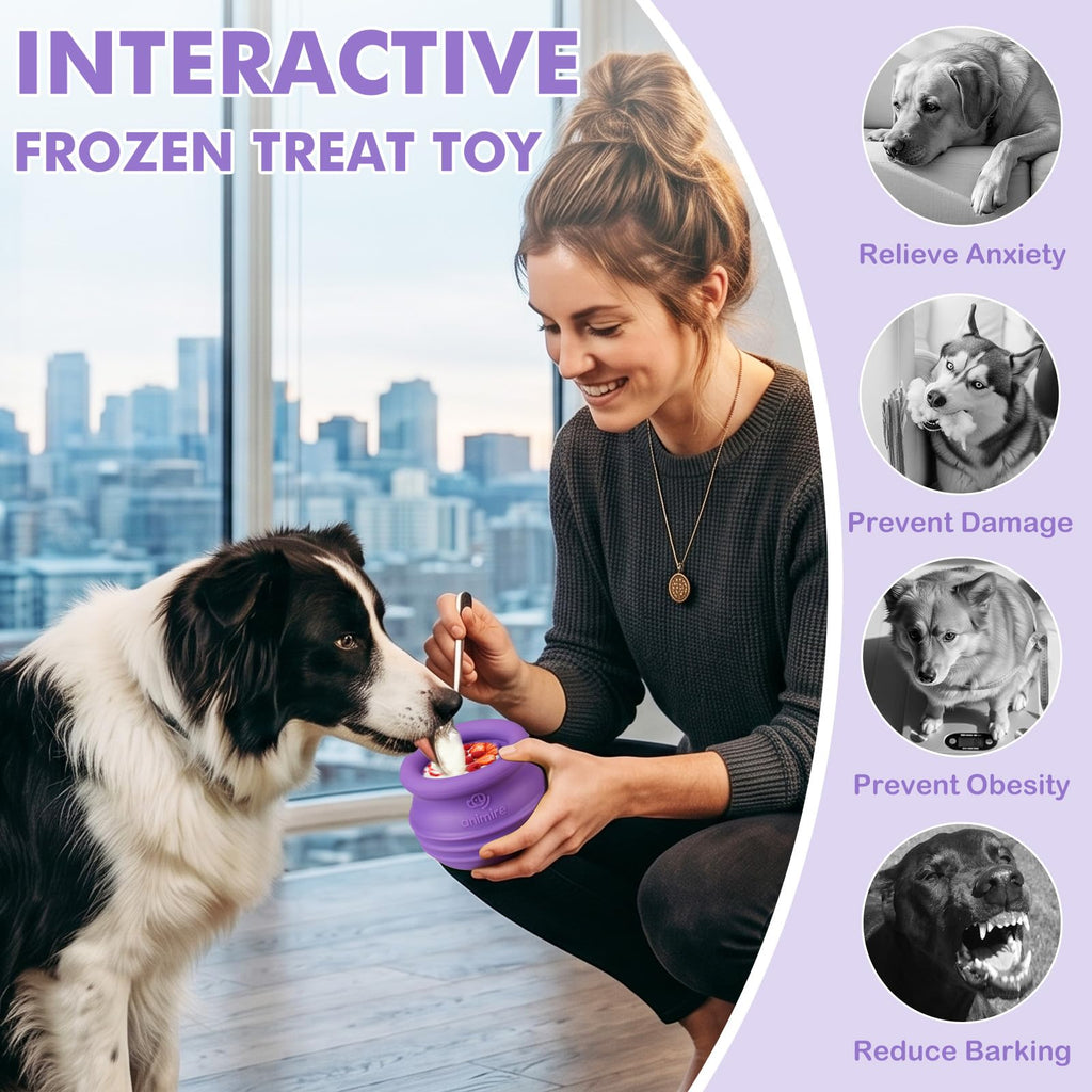 Animire Wobbly Treat Dispensing Dog Toy - Small Purple Interactive Puzzle for Boredom, Frozen Lick Toy