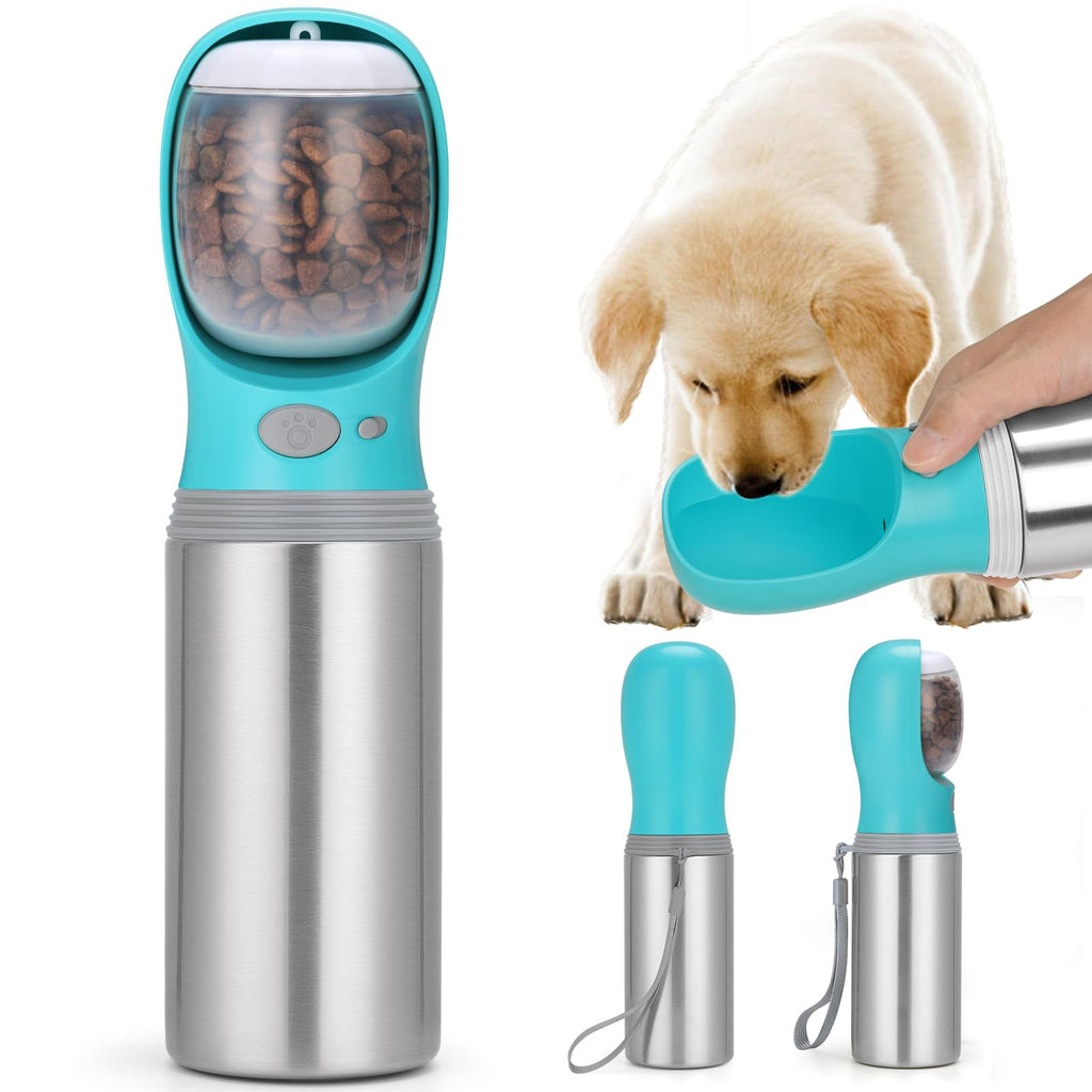 Anipaw Portable Dog Water Bottle with Food Container – 14 oz Stainless Steel Leak-Proof Design for Travel