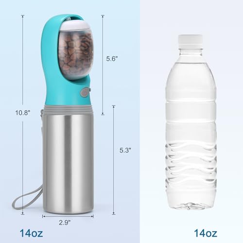 Anipaw Portable Dog Water Bottle with Food Container – 14 oz Stainless Steel Leak-Proof Design for Travel