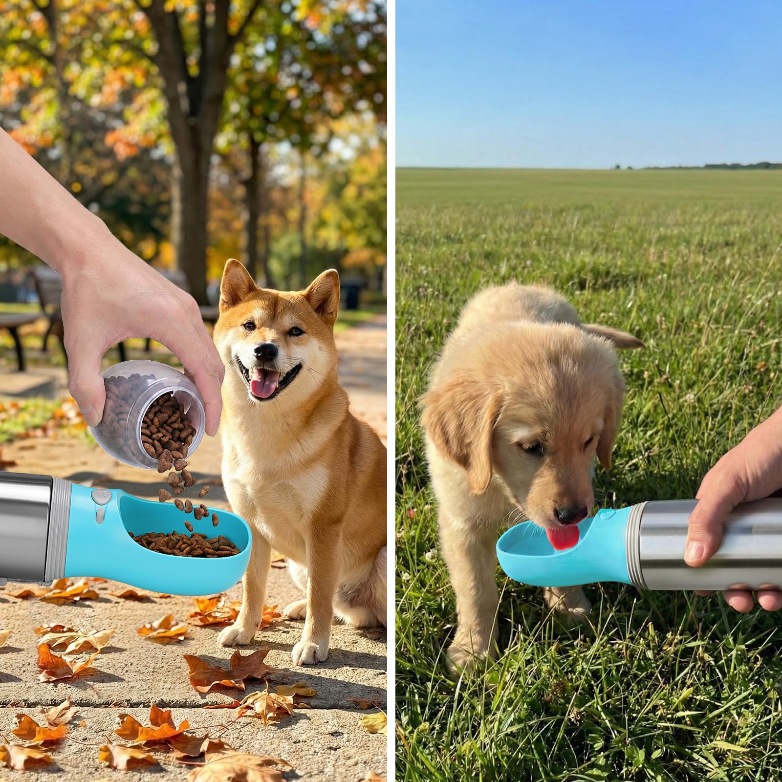 Anipaw Portable Dog Water Bottle with Food Container – 14 oz Stainless Steel Leak-Proof Design for Travel