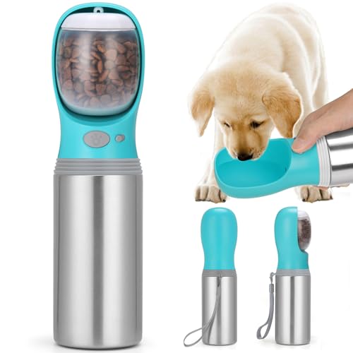 Anipaw Portable Dog Water Bottle with Food Container – 14 oz Stainless Steel Leak-Proof Design for Travel