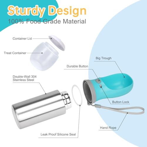 Anipaw Portable Dog Water Bottle with Food Container – 14 oz Stainless Steel Leak-Proof Design for Travel