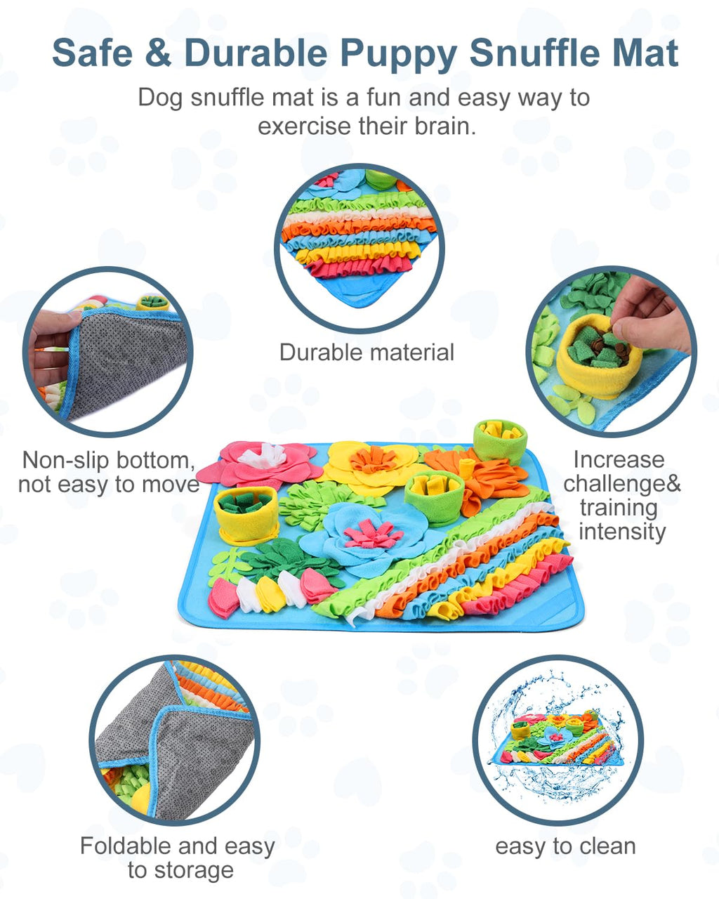Ankilo Snuffle Mat for Dogs - 20x20 Inch Large Feeding Mat with Non-Slip Bottom, Machine Washable