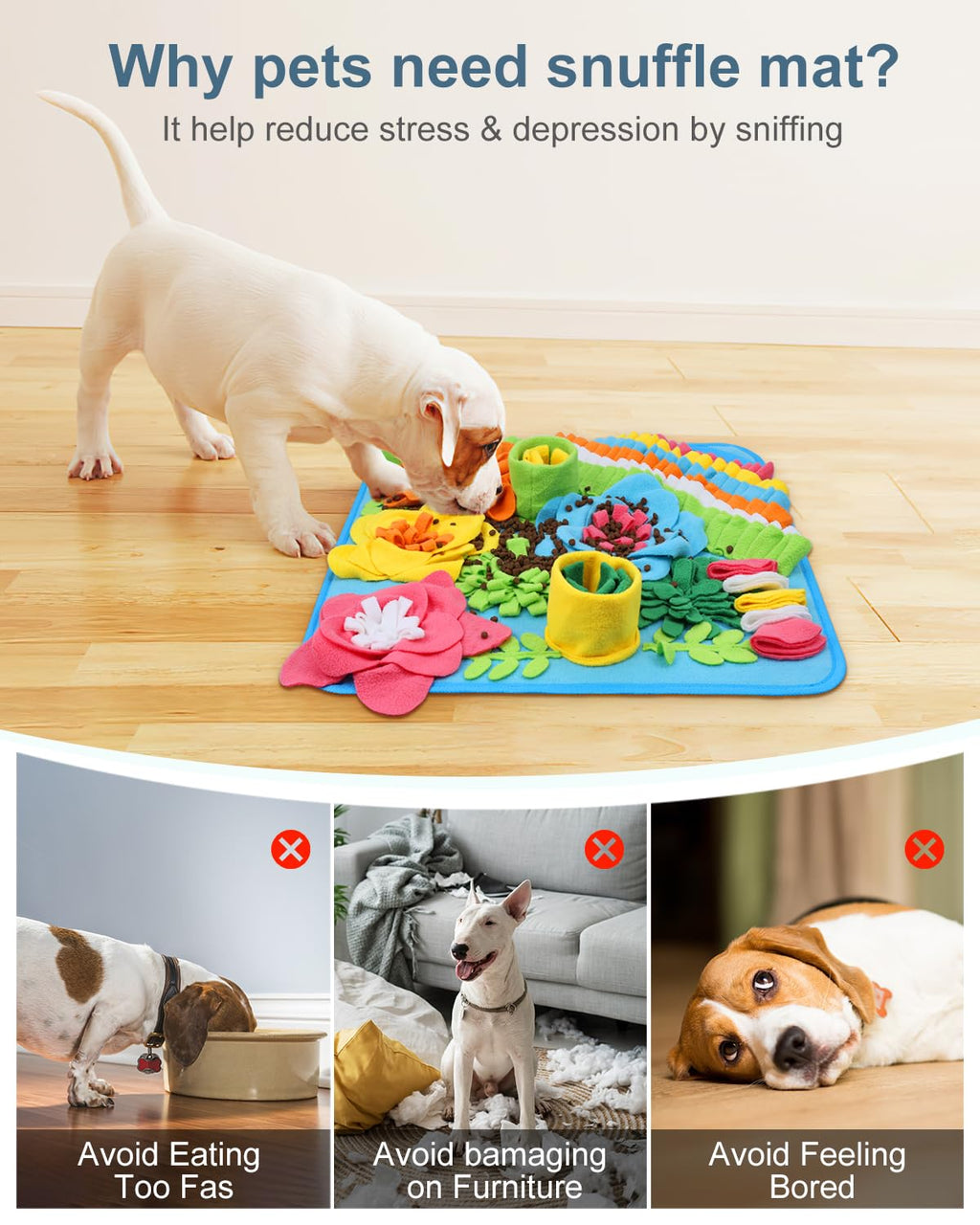 Ankilo Snuffle Mat for Dogs - 20x20 Inch Large Feeding Mat with Non-Slip Bottom, Machine Washable