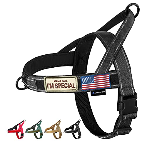 Annchwool No Pull Dog Harness - Soft Padded Reflective Vest Harness with Handle, Escape Proof, Easy Fit, for Small Medium Large Dogs (Black, L)