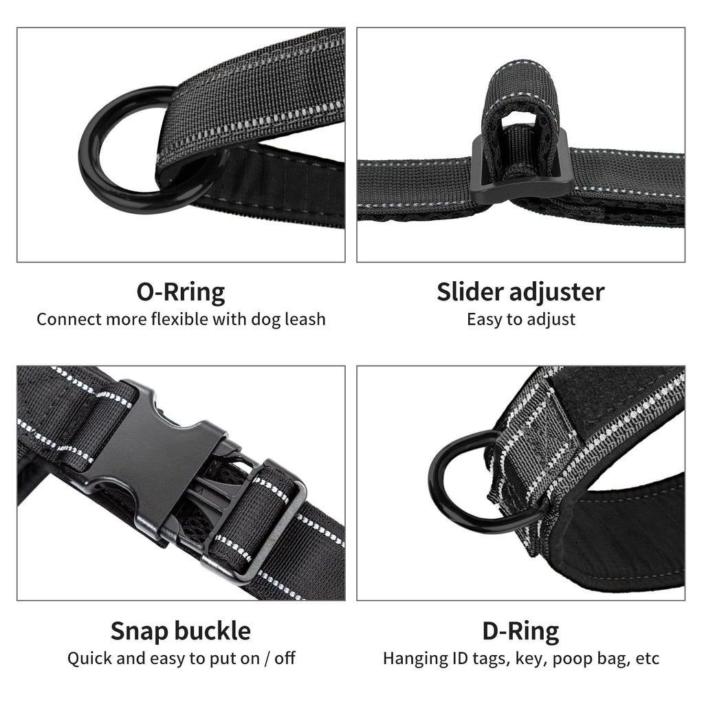 Annchwool No Pull Dog Harness Size S (Black) – Padded, Reflective, with Two Rings & Patches