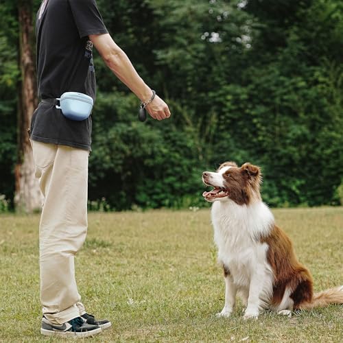 AOKLANT Pet Training Snack Pouch with Clicker - Upgraded Magnetic Closure, 1.66 Cup Silicone Belt Pouch for Dog Treats, Blue