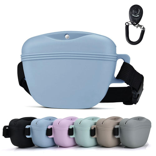 AOKLANT Pet Training Snack Pouch with Clicker - Upgraded Magnetic Closure, 1.66 Cup Silicone Belt Pouch for Dog Treats, Blue
