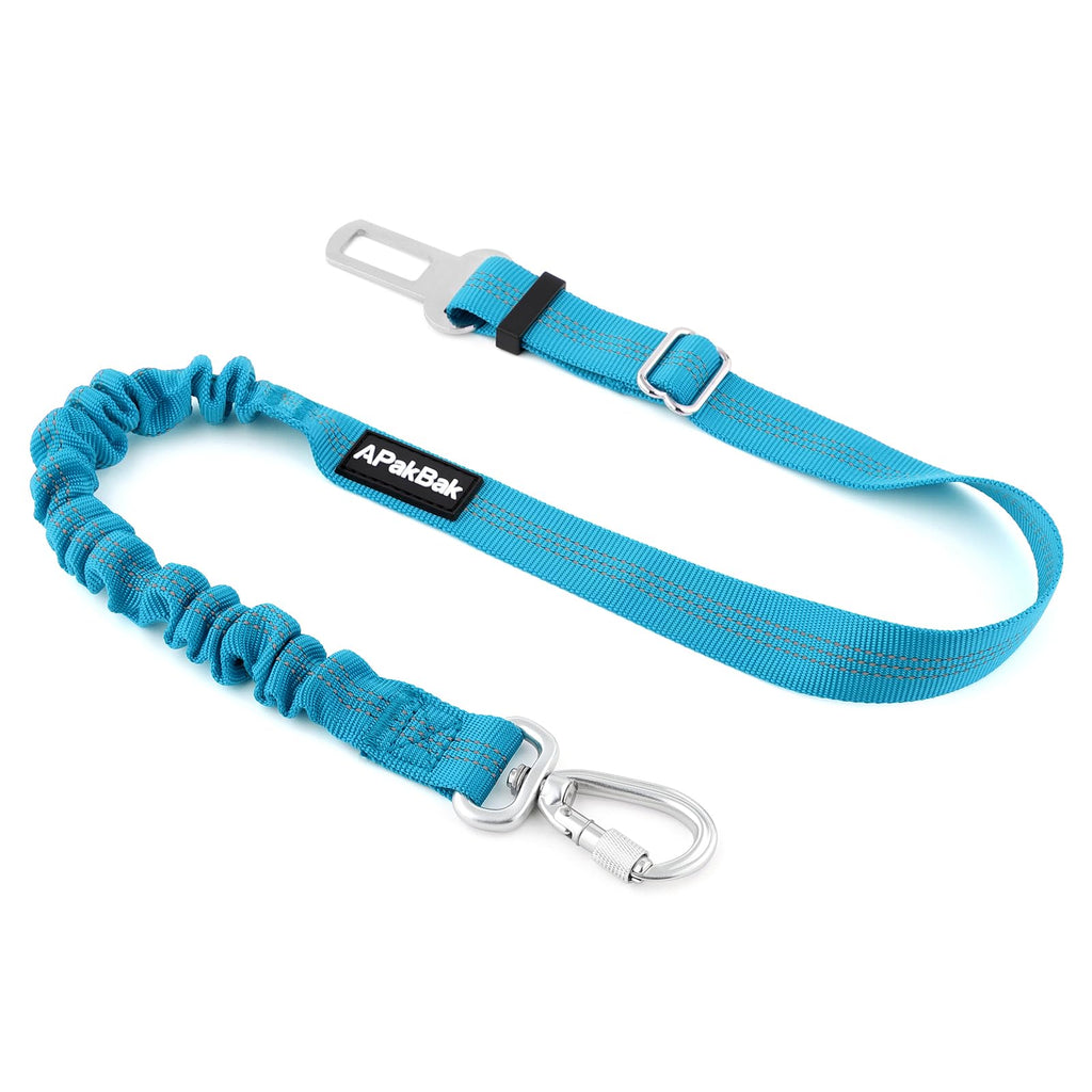 APAKBAK Dog Seat Belt for Car - Adjustable with Locking Hook & Reflective Strap, Light Blue