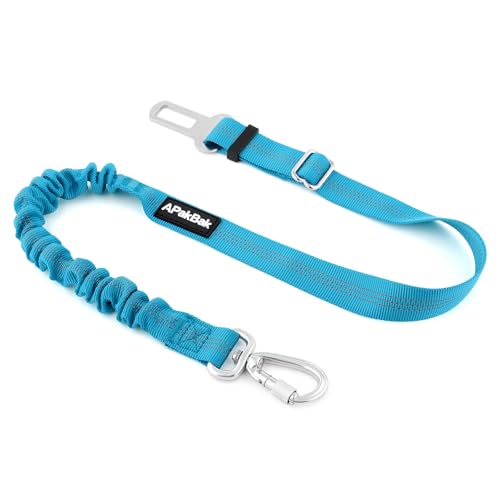APAKBAK Dog Seat Belt for Car - Adjustable with Locking Hook & Reflective Strap, Light Blue