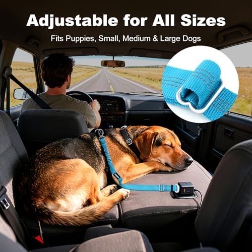 APAKBAK Dog Seat Belt for Car - Adjustable with Locking Hook & Reflective Strap, Light Blue