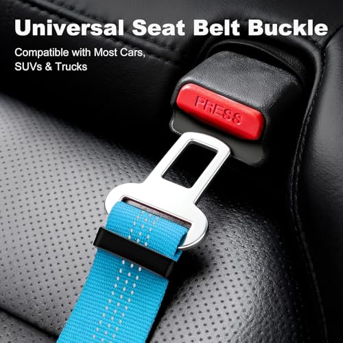 APAKBAK Dog Seat Belt for Car - Adjustable with Locking Hook & Reflective Strap, Light Blue