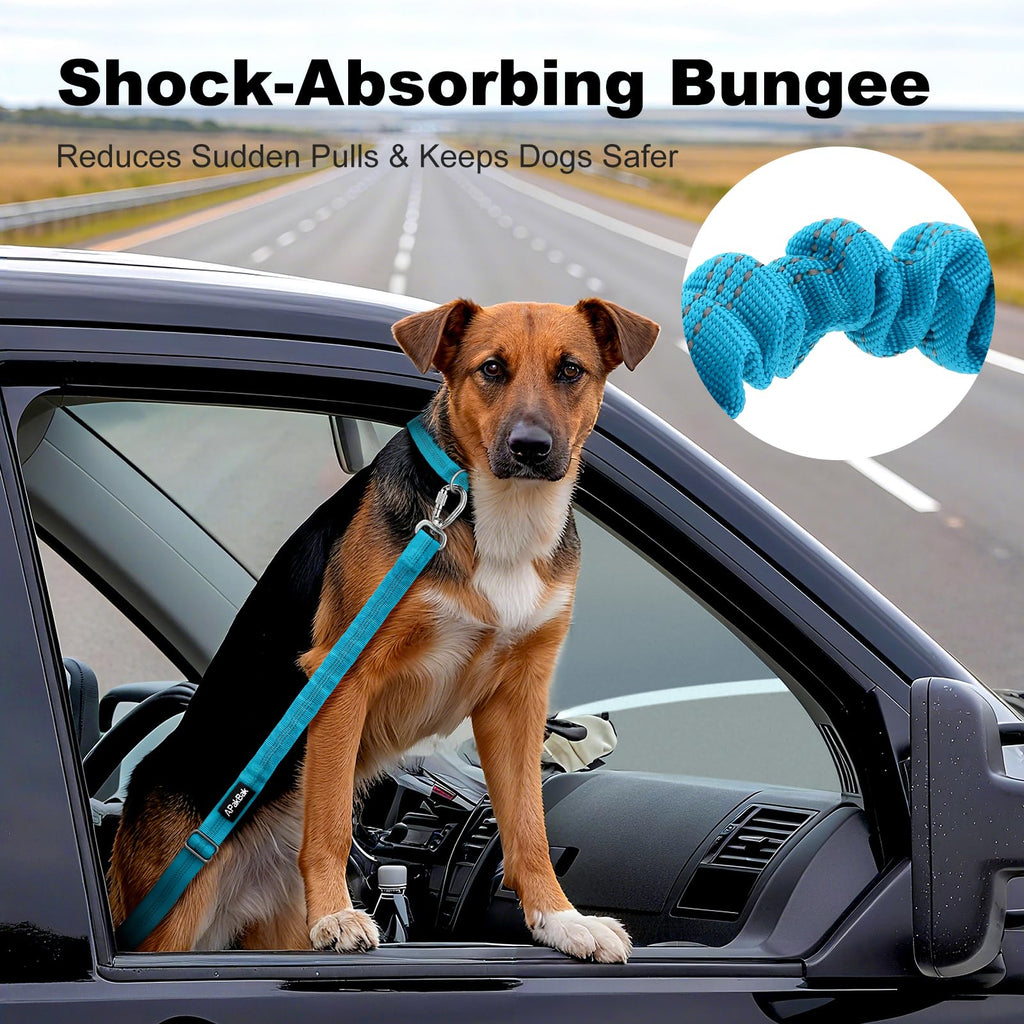 APAKBAK Dog Seat Belt for Car - Adjustable with Locking Hook & Reflective Strap, Light Blue