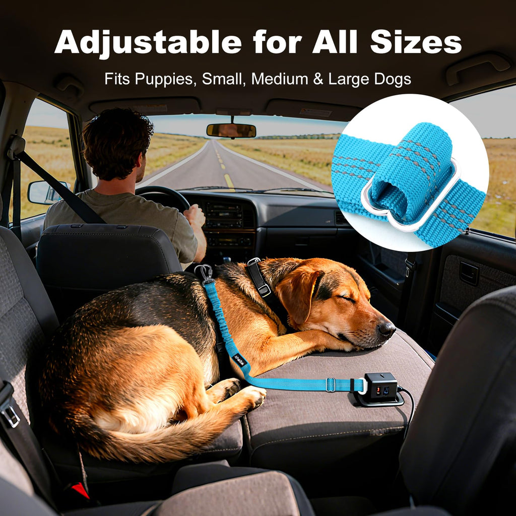 APAKBAK Dog Seat Belt for Car - Adjustable with Locking Hook & Reflective Strap, Light Blue